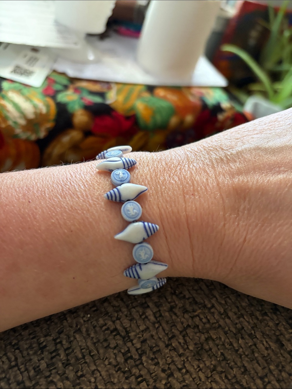 Blue and White Nautical Shell Bracelet - Women Jewelry